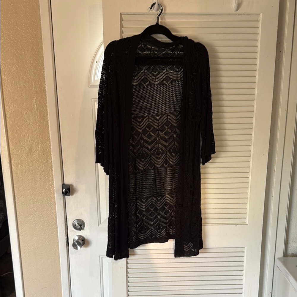 Black Crochet Open Cardigan
